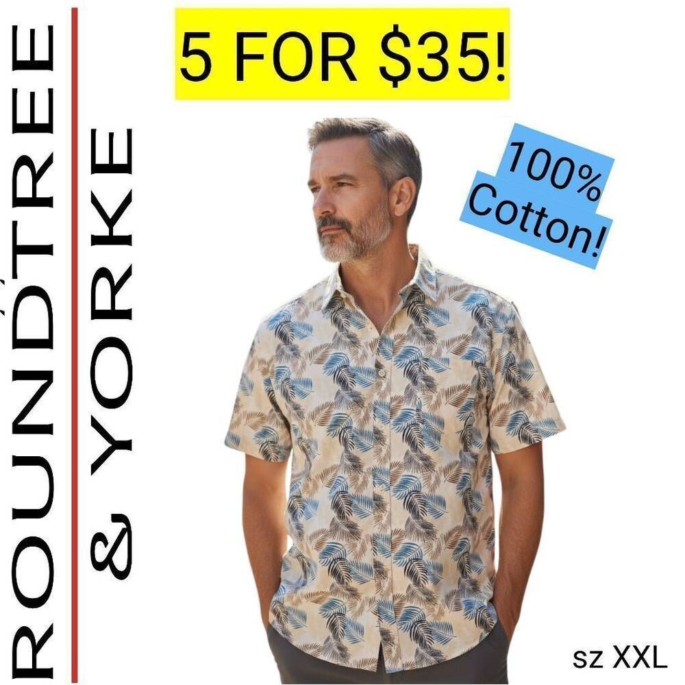 RoundTree & Yorke Neutral Tropical Blue Hawaiian Shrt Sleeve Shirt Sale 5 for 35